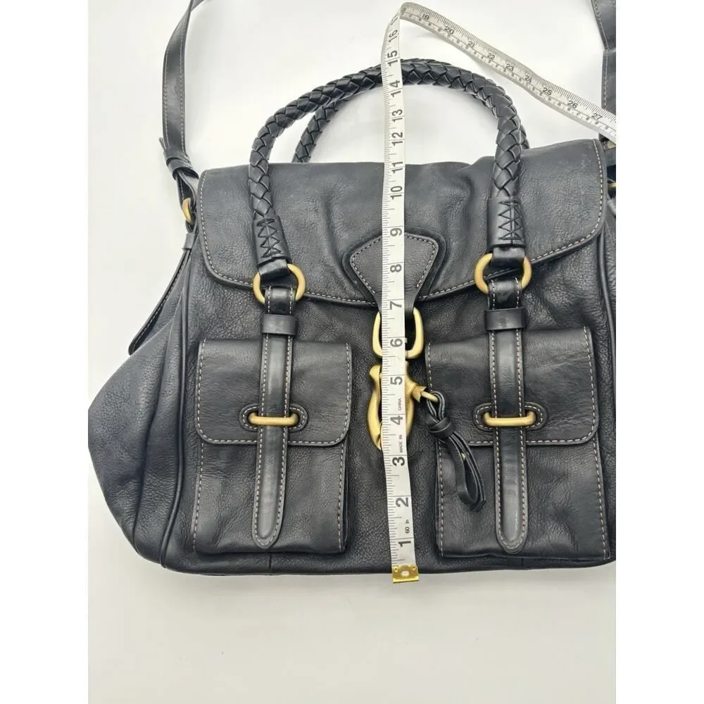 Francesco Biasia Shoulder Bag Leather Braided Handles Buckle Pockets Crossbody